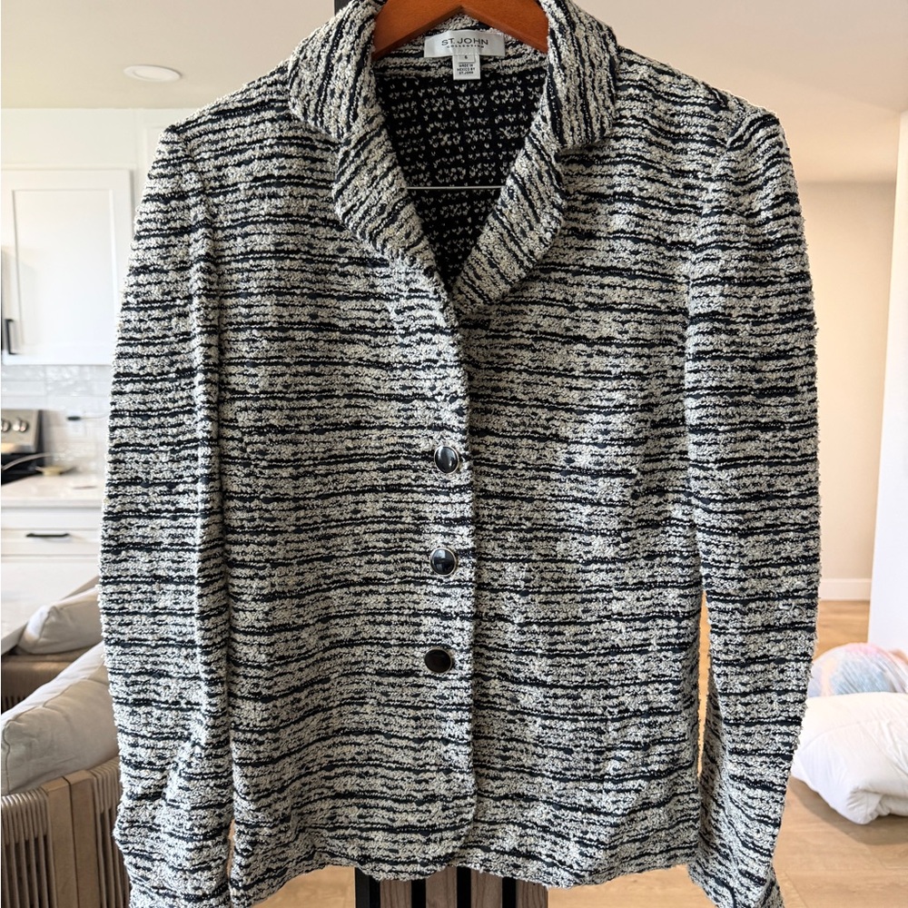 St. John Collection Black & White Textured Knit Jacket